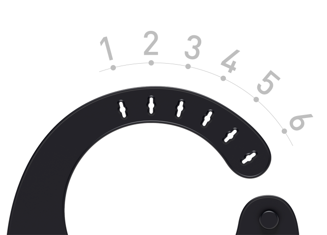 Black arch-shaped object with numbered markers on a white background
