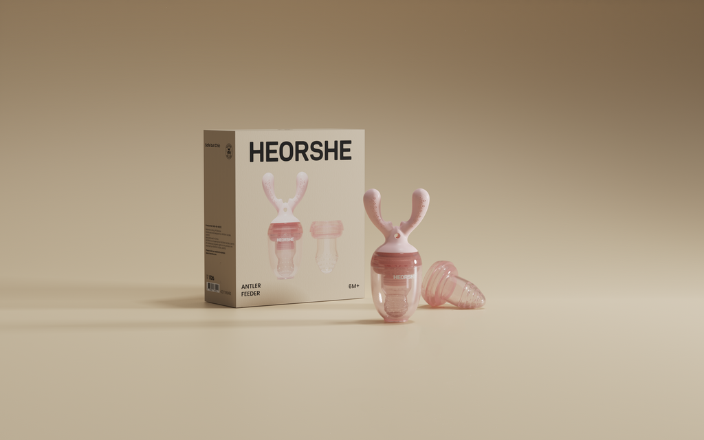 Silicone mesh feeder with teether pink with HEORSHE packaging