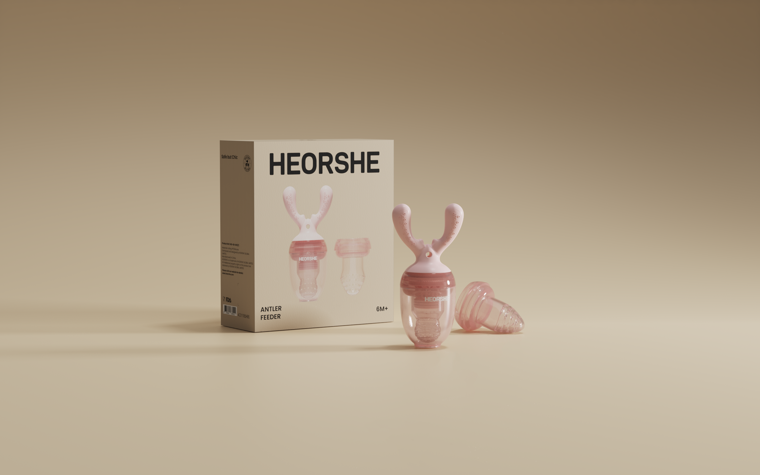 Silicone mesh feeder with teether pink with HEORSHE packaging