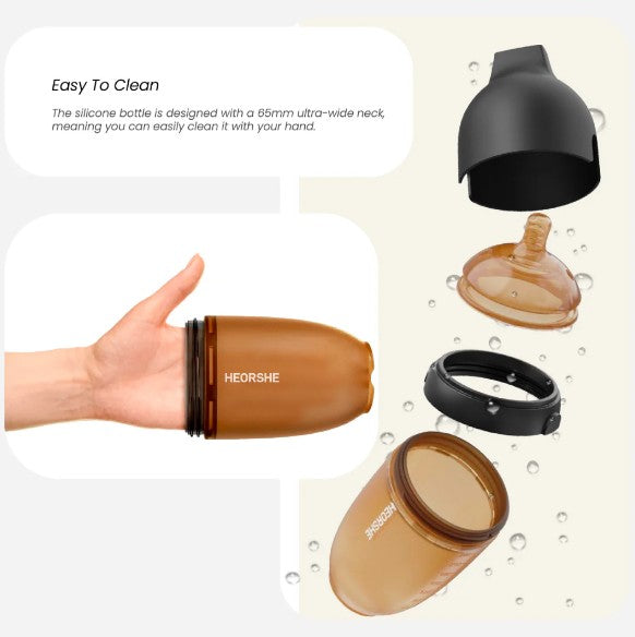 Soft silicone breast‑like baby bottle