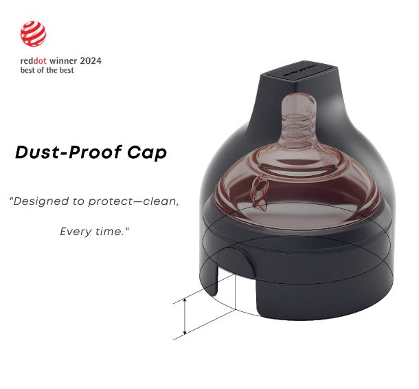Dust-proof cap with Red Dot Award 2024 logo on a white background