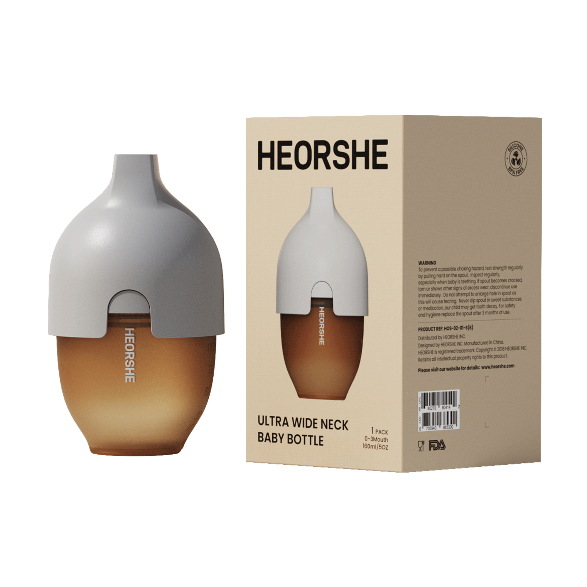 HEORSHE baby bottle with packaging on a white background