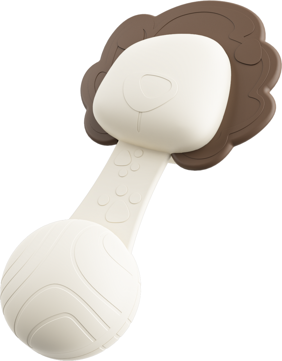 Toy rattle teether with lion design on a white background